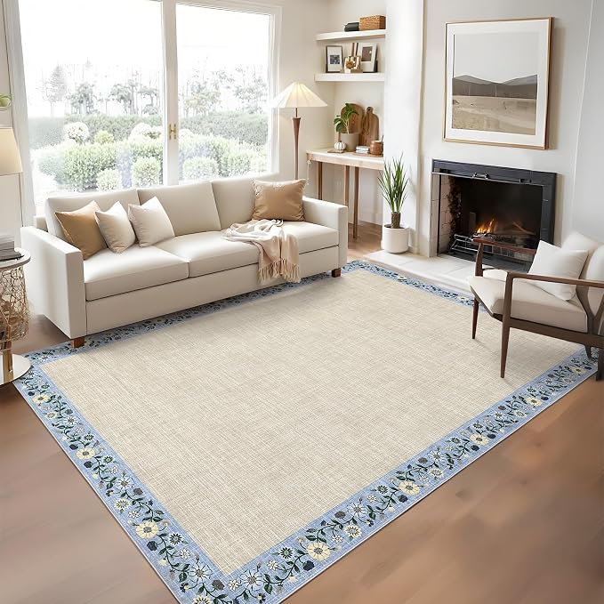 GarveeHome Washable Living Room Rug 9x12 Floral Bordered Area Rugs Soft Thin - Image 2