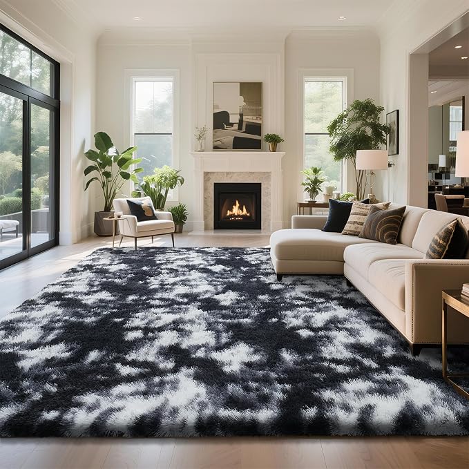 Fluffy Rug Shaggy Area Rug, Mottling Black 9x12 Area Rugs by Yongyangjuxi