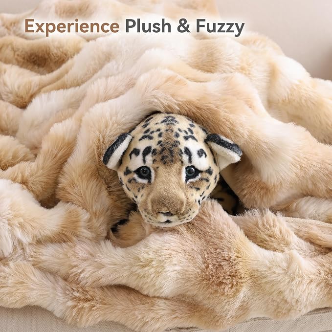 Smoofy Faux Fur Throw Blanket for Couch – Tie-dye Camel Fluffy Cozy Rabbit - Image 7