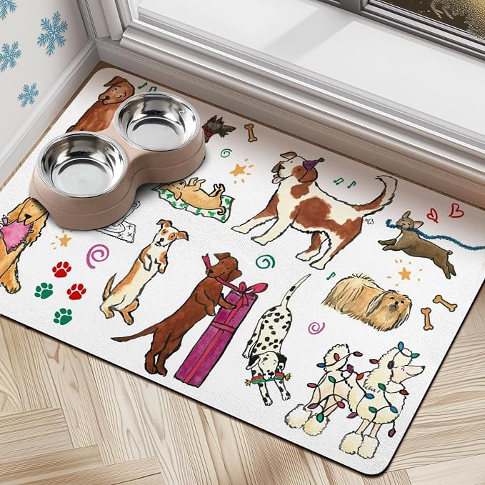 Dog Cat Food Mats for Floors, Absorbent Dog Bowl Mats for Food and Water by Cuslnox