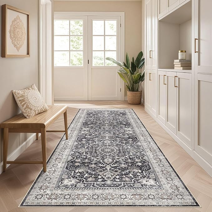 Runner Rug Kitchen Washable Rugs: 3x8 Non-Slip Boho Vintage Distressed Stain - Image 3