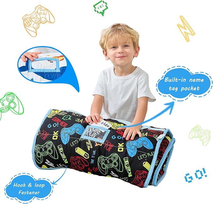 Toddler Nap Mat with Pillow and Blanket, Extra Large Rolled Napping Mats - Image 3