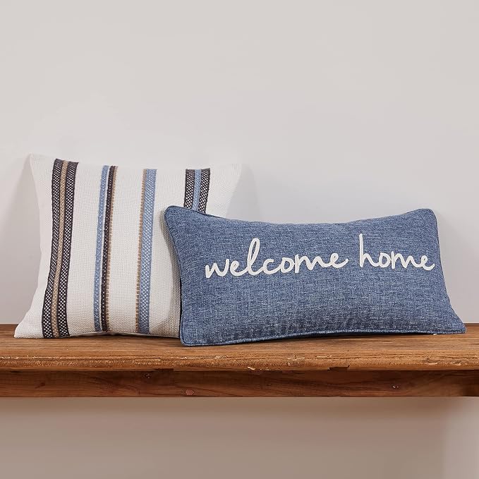 Levtex Home - Tobago - Decorative Pillow - Welcome Home - Blue and White - Image 2