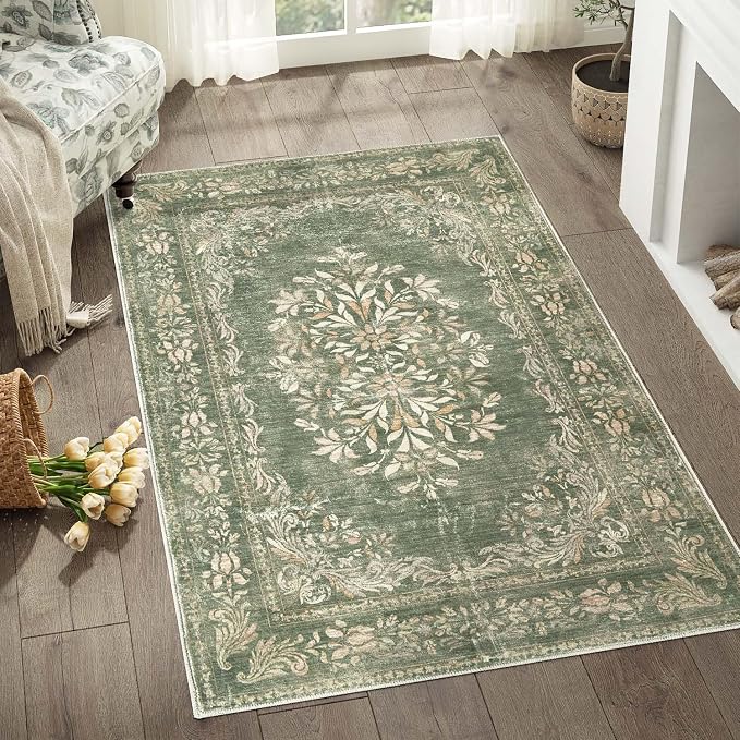 jinchan Green Floral 3x5 Area Rugs - Image 4