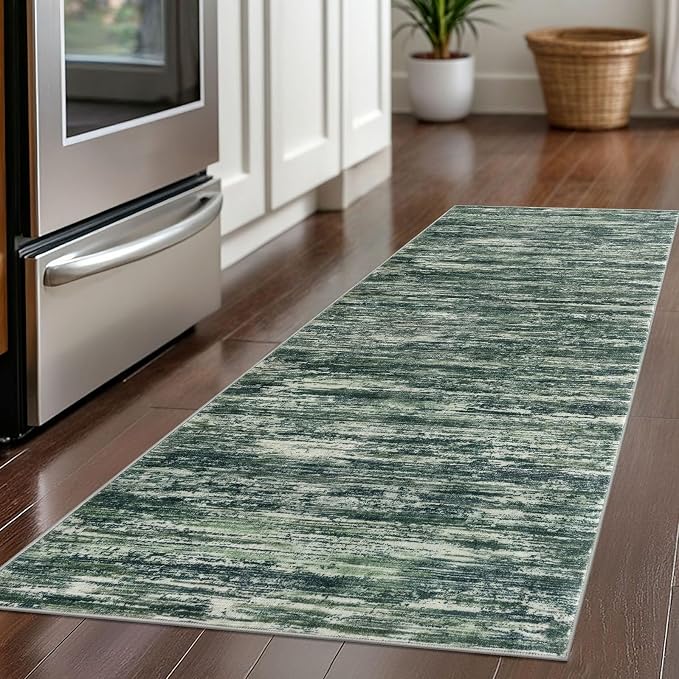 2x5 Modern Abstract Runner Rug for Hallways, Dark Green Super Soft Hallway - Image 2