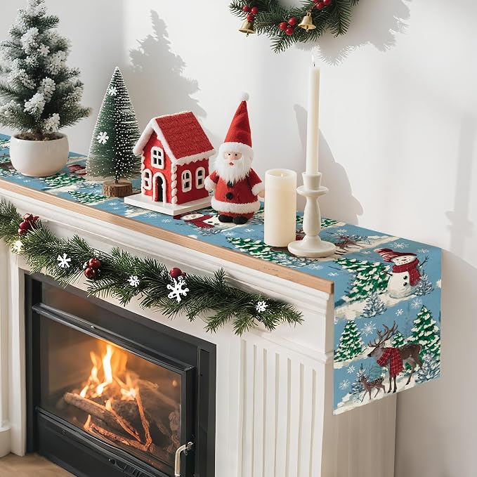 Artscope Reindeer Snowman Christmas Tree Table Runner, Xmas Winter Snowflakes - Image 6