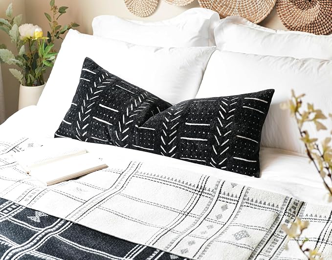 BLISSBLUSH Black Decorative Lumbar Pillow Cover 14X36, Boho Lumbar Throw Pillow - Image 4