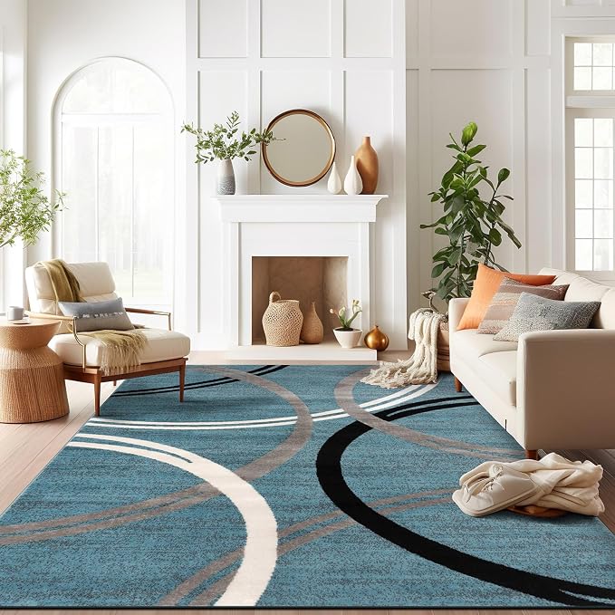 Rugshop Modern Wavy Circles Design Area Rug, Non-Shedding Carpet by Rugshop