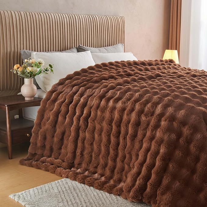 Lotus Karen Faux Fur Throw Blanket Dark Coffee by LotusKaren
