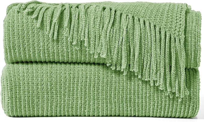 inhand Basil Throw Blanket for Couch Bed, Chunky Chenille Woven Soft Warm by inhand