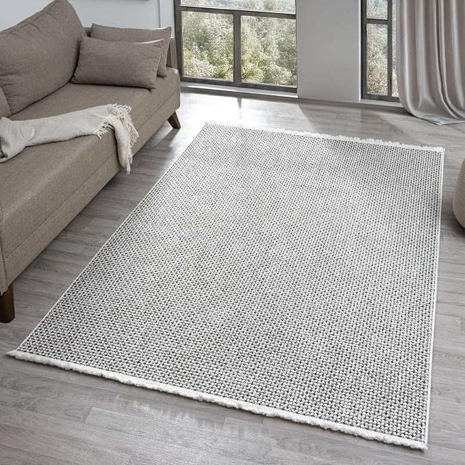 LUXE WEAVERS Solid Machine Woven White Dark Gray 9x12 Area Rug, Indoor by LuxeWeavers