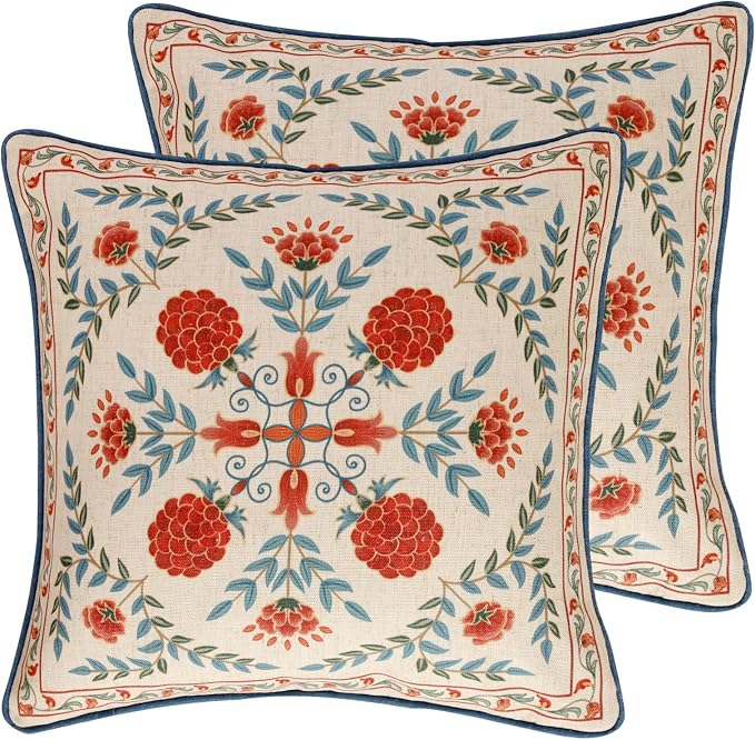 patdrea Designer Throw Pillow Covers Set of 2, Square Brilliant Vintage Red by Welcometopatdrea