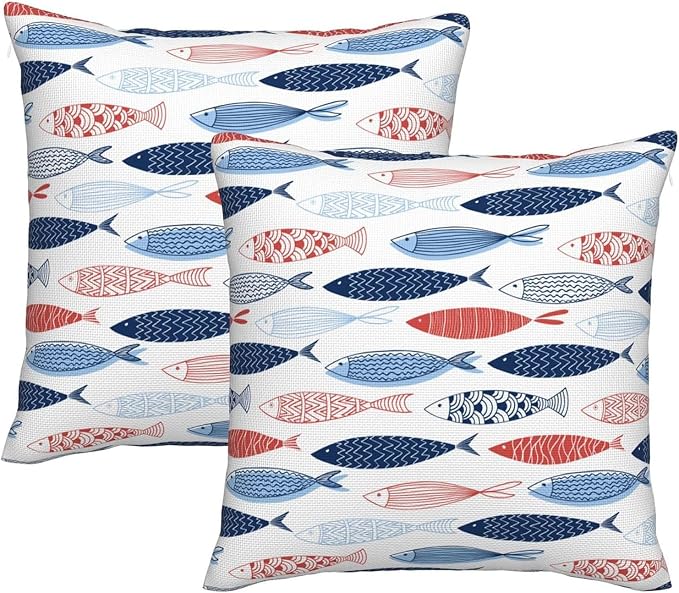 bassyil Fish Throw Pillow Covers Decorative Linen Pillow Cases Set of 2 Square by bassyilCustomizedforlife
