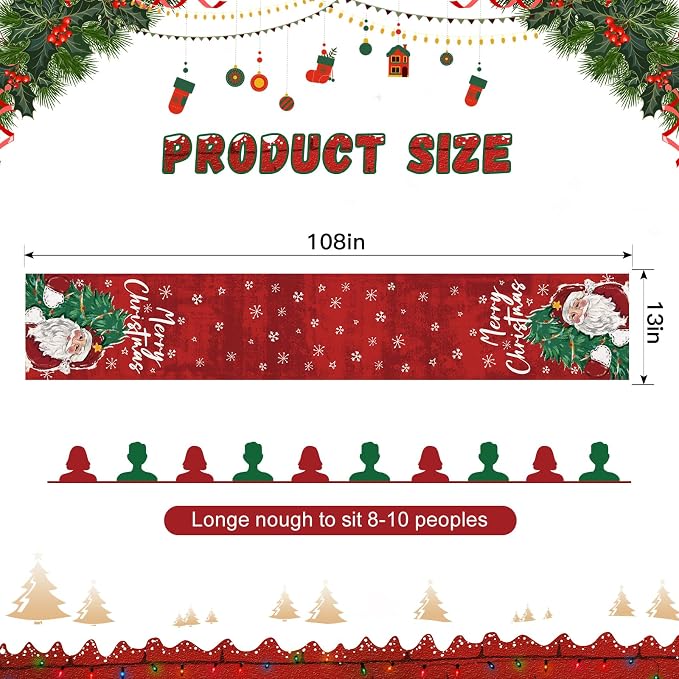 OTOSTAR Christmas Tree and Santa Claus Merry Christmas Table Runner, Xmas - Image 5