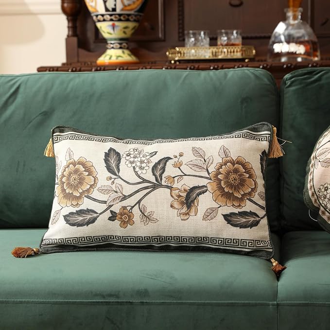 ISAENNE Design Linen Chinoiserie Rectangle Throw Pillow Covers 12"x20" Pack of 2 - Image 2