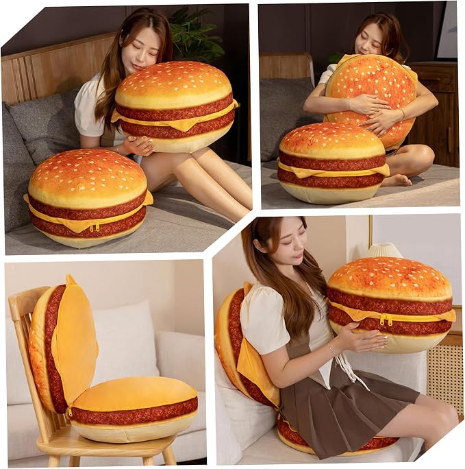 Round Chair Cushions 16x16x12 Inch Cute 3D Simulation Cheeseburger Comfortable - Image 2