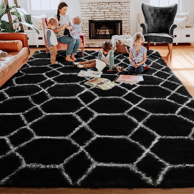 ONASAR 6x9 Area Rugs for Living Room Bedroom, Washable Large Fluffy Black and - Image 6