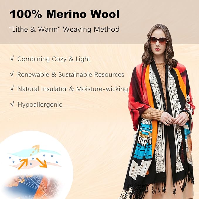 DANA XU 100% Merino Wool Extra Large Pashmina Blanket Travel Scarf Cashmere Wrap - Image 4