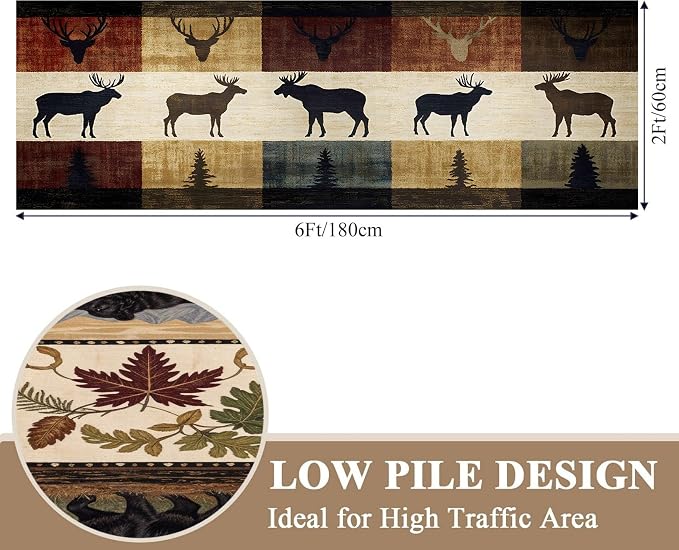 Colorful Elk Pine Tree Bohemian Hallway Rug 2.6x10ft - Image 2