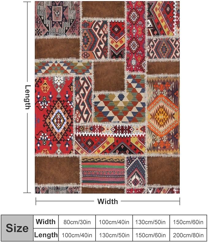 Southwest Aztec Throw Blanket, Native Bohemian Retro Patchwork Traditional - Image 2