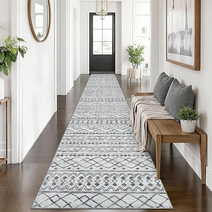 KUTA Long Hallway Runner Rug 2.6x14 Non-Slip Washable, Moroccan Vintage Beige by KUTA