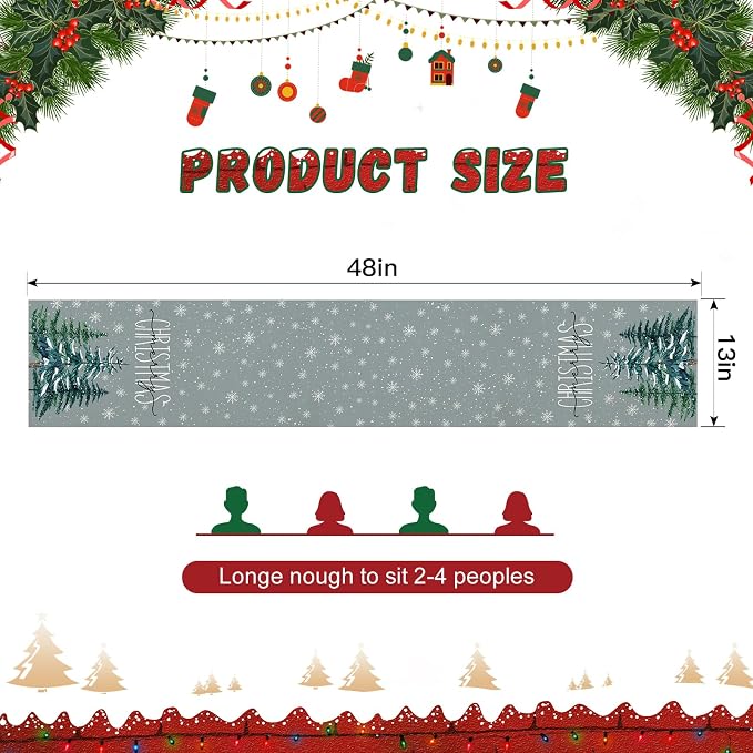 OTOSTAR Christmas Tree Snowflakes Merry Christmas Table Runner, Xmas Seasonal - Image 5