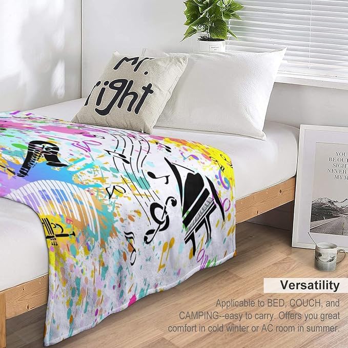 Music Blanket Colorful Graffiti Piano Keys Music Note Modern Abstract Art Print - Image 3