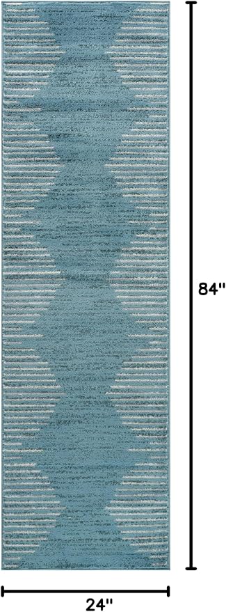 Rugshop Bohemian Stripe Stain Resistant High Traffic Living Room Kitchen - Image 2
