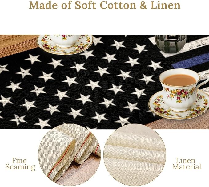 Blue Line Table Runner Rustic American USA Flag July 4th Seasonal Dinner Runner - Image 5