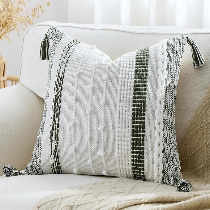 Boho Pillow Cover 18x18 Olive Green - Image 2