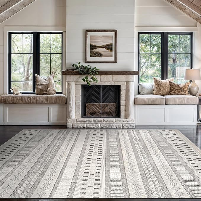 Beverly Rug Micro Loop Area Rug Gray/White 5x7 Geometric Modern Scandinavian - Image 4