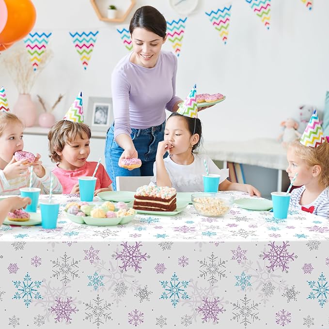 3 Pieces Christmas Snowflake Party Tablecloth Decorations, Plastic Purple and - Image 6