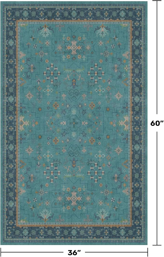 Washable Teal Rugs for Entryway Indoor - Image 2