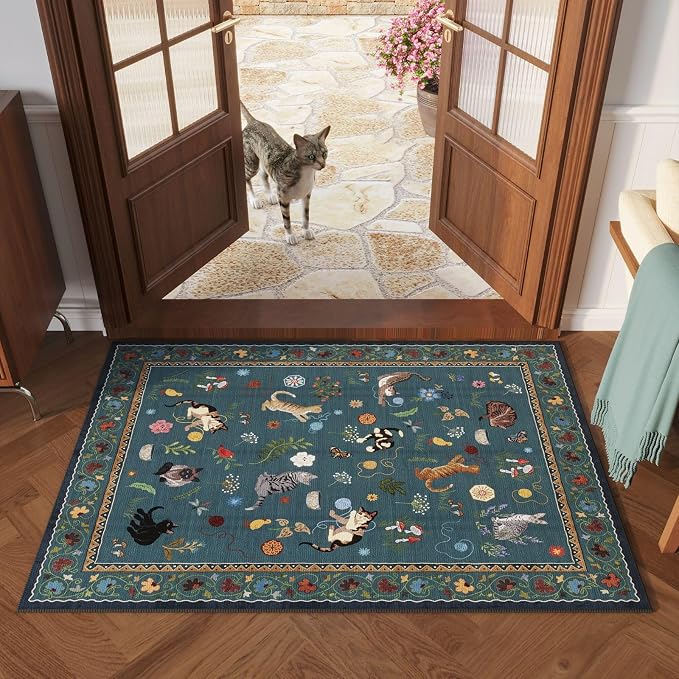 Rugcomf Door Mat Indoor Entrance 2x3 Rug Machine Washable Boho Floral Animal - Image 2