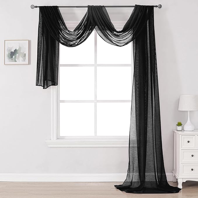 DONREN Jet Black Window Scarf Curtains by DONREN
