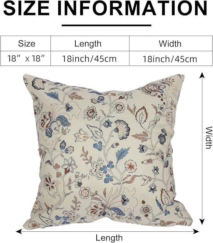Vintage Flroal Pillow Cover 18x 18 Set of 2, Chinoiserie Blooming Blue Flower - Image 6