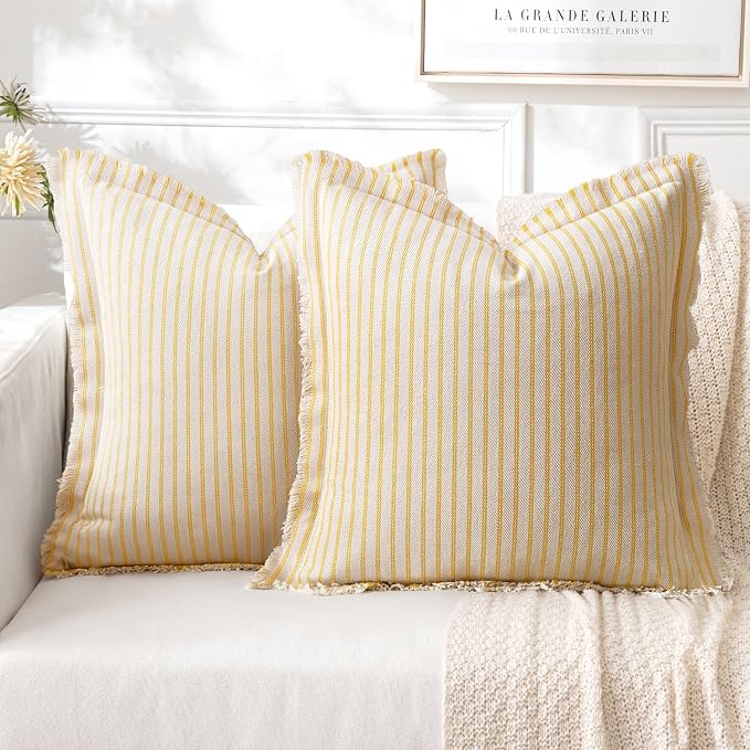 MIULEE Pack of 2 Yellow Pillow Covers 18x18 Inch Striped Farmhouse Couch Throw by MIULEE