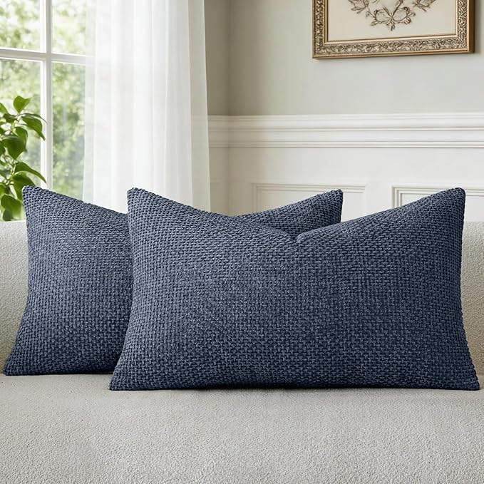 a moment Dark Blue Chenille Throw Pillow Covers 12x20 Inch Pack of 2 Modern by amoment