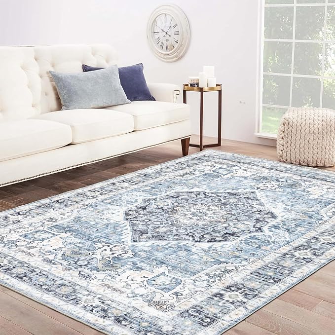 Area Rug 6×9, Large Vintage Boho Rug, Ultra-Soft Low Pile, Non Slip, Stain by DomitapisRug