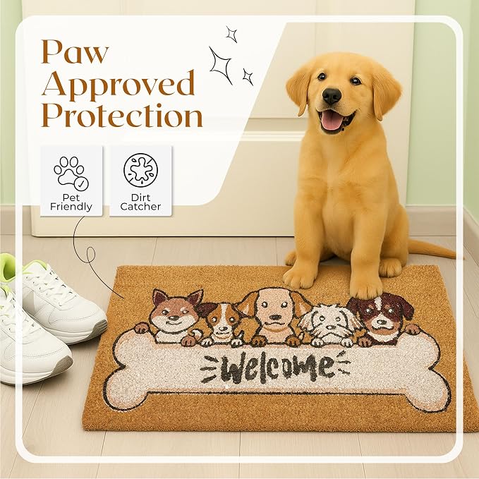 Coir Door Mats 17" X 30", Non-Slip Sturdy, PVC Backed Heavy Duty, 5 Welcoming - Image 2