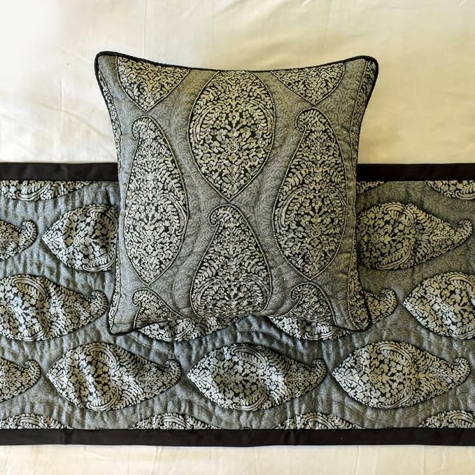 The HomeCentric King/Queen/Twin Grey Decorative CA King 86"x18" Bed Runner - Image 2