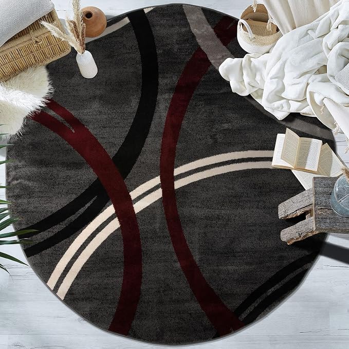 Rugshop Modern Wavy Circles Design Non-Shedding Round Rug, Carpet - Image 10