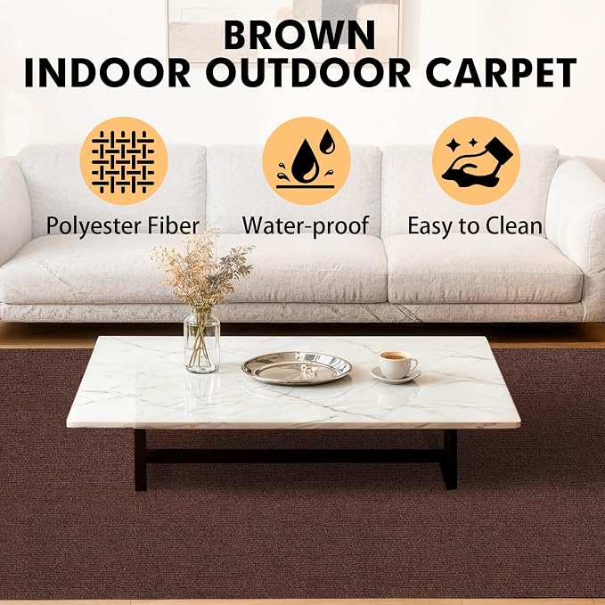 Marine Carpet, 5 FT x 15 FT Brown Indoor Outdoor Carpet 0.2" Thick Boat Carpet - Image 3