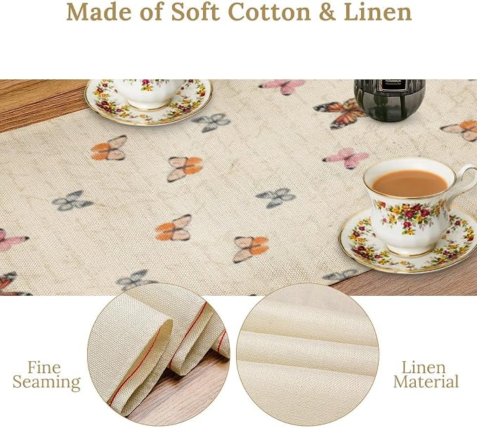 Retro Butterfly Table Runner Kids Girls Watercolor Vintage Pink Rose Floral - Image 5