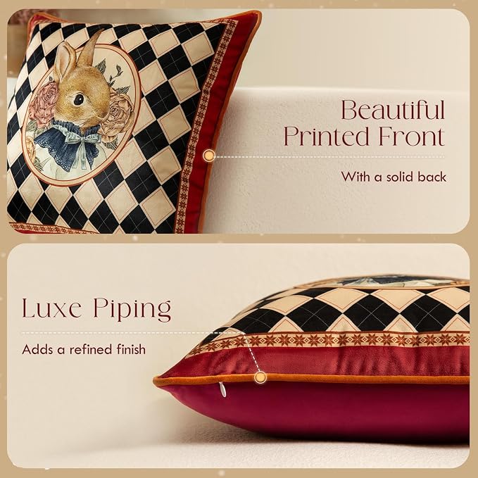 Grandmillennial Checkered Pillow Cover, Velvet Euro Sham Covers Decorative - Image 4