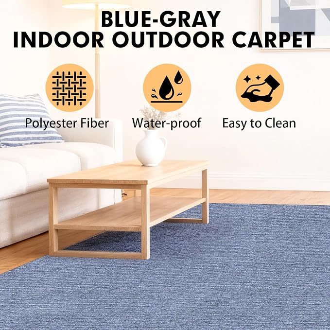 Marine Carpet, 6 FT x 10 FT Blue-Gray Indoor Outdoor Carpet 0.2" Thick Boat - Image 3