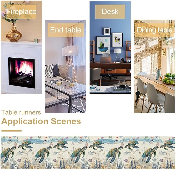 Watercolor Sea Turtle Table Runner Teal Blue Ocean Funmy Animal Octopus - Image 6