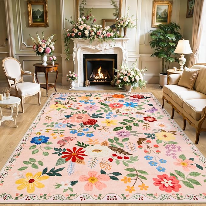 Area Rugs 9x12 Living Room: Floral Washable Rug Vintage Large Soft Boho by PLHXFRSoftAreaRugs