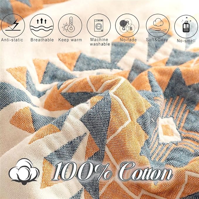 100% Cotton Throw Blankets for Couch Bed Chair Sofa, Cotton Quilt Throw Woven - Image 4