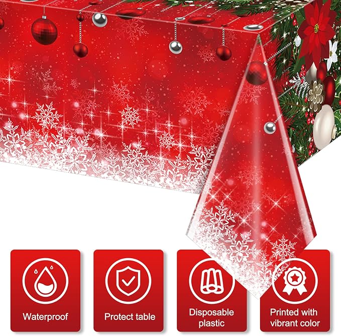 Jectivs 1Pieces Merry Christmas Tablecloth Plastic Christmas Tree Ball Table - Image 4